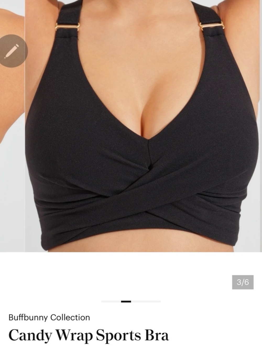 Buffbunny Candy Wrap Sports Bra in Black with gold hardware Brand New